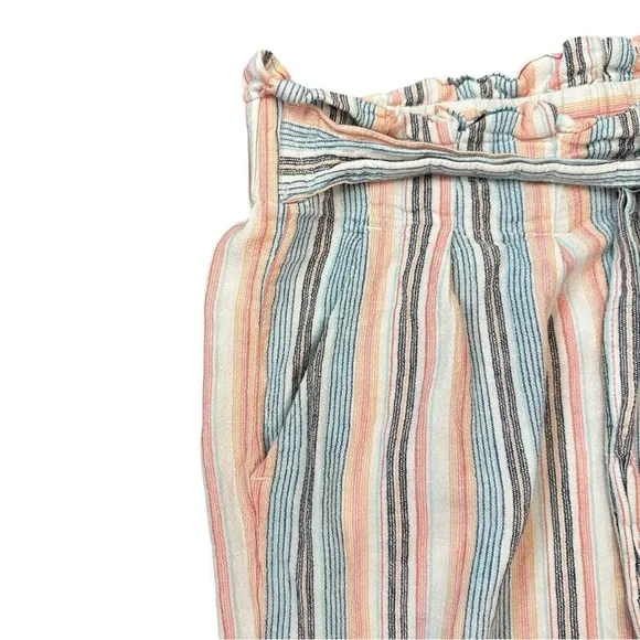 Zac & Rachel striped linen blend cropped wide-leg pants with paperbag waist M - Picture 5 of 9